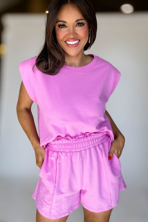French Terry Bright Mauve Sleeveless Top