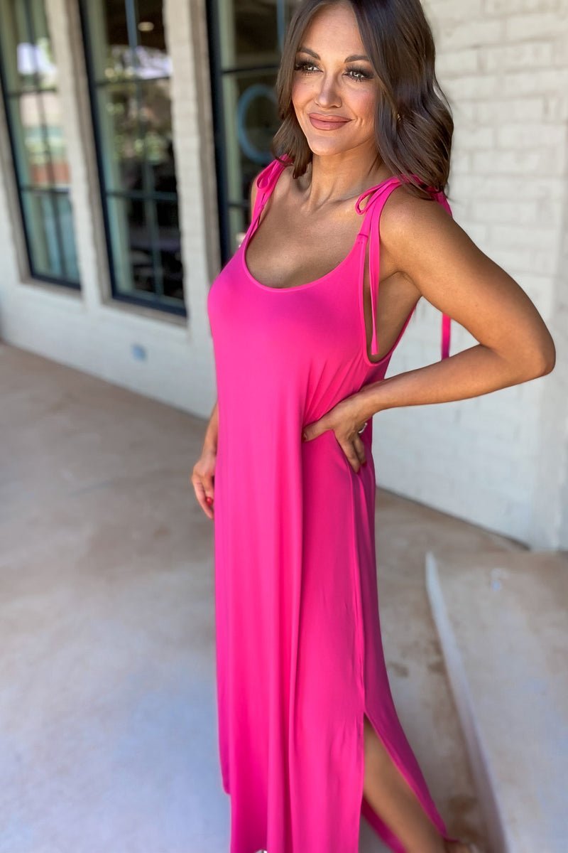 Verona Tie Strap Fuchsia Maxi Dress