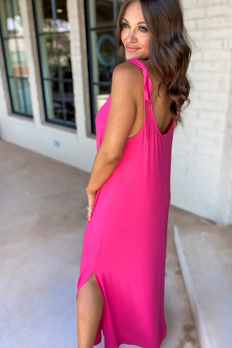 Verona Tie Strap Fuchsia Maxi Dress