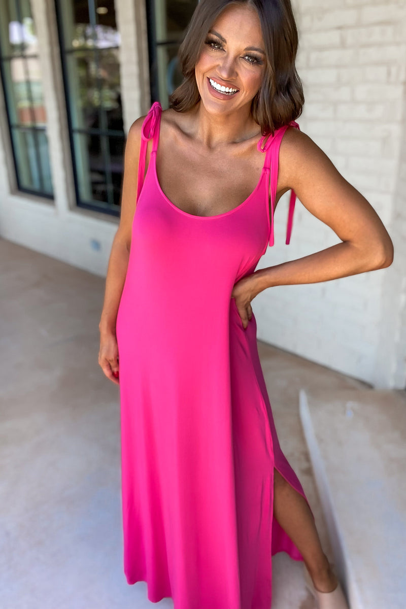 Verona Tie Strap Fuchsia Maxi Dress