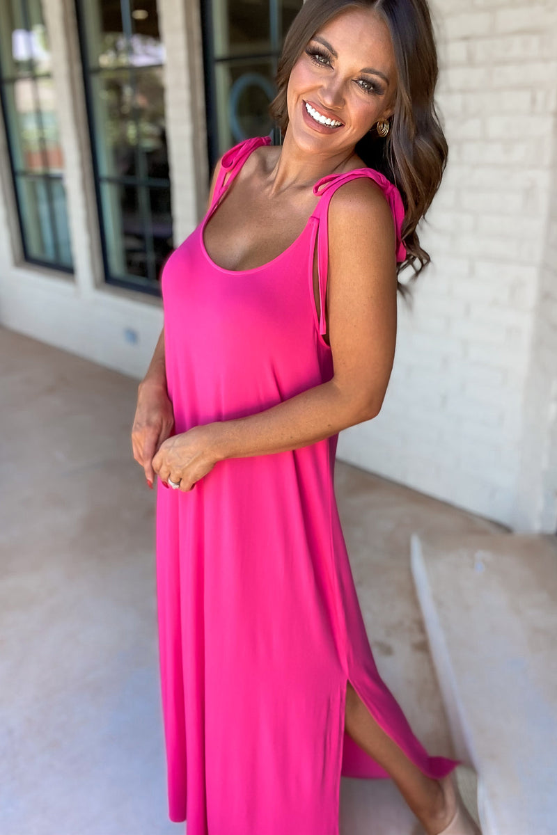 Verona Tie Strap Fuchsia Maxi Dress