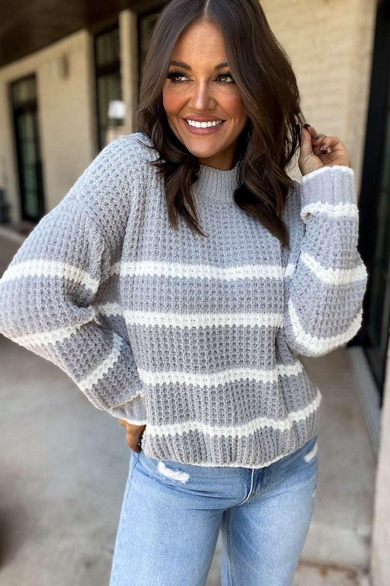 You Mean Everything Grey Striped Sweater