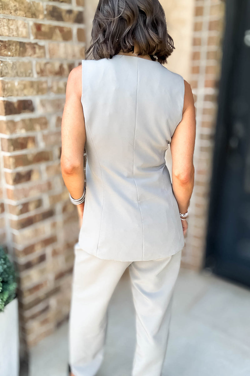 Grey V-neck Button Down Long Vest