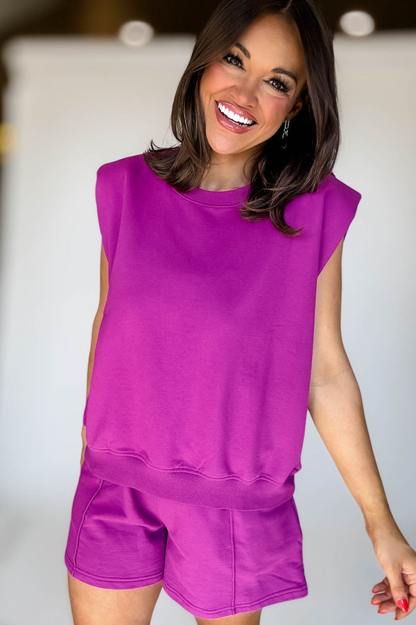 French Terry Plum Sleeveless Top