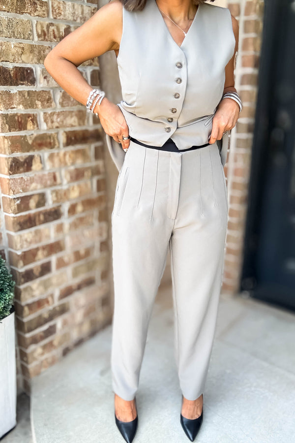 High Waist Pintuck Detail Long Pants