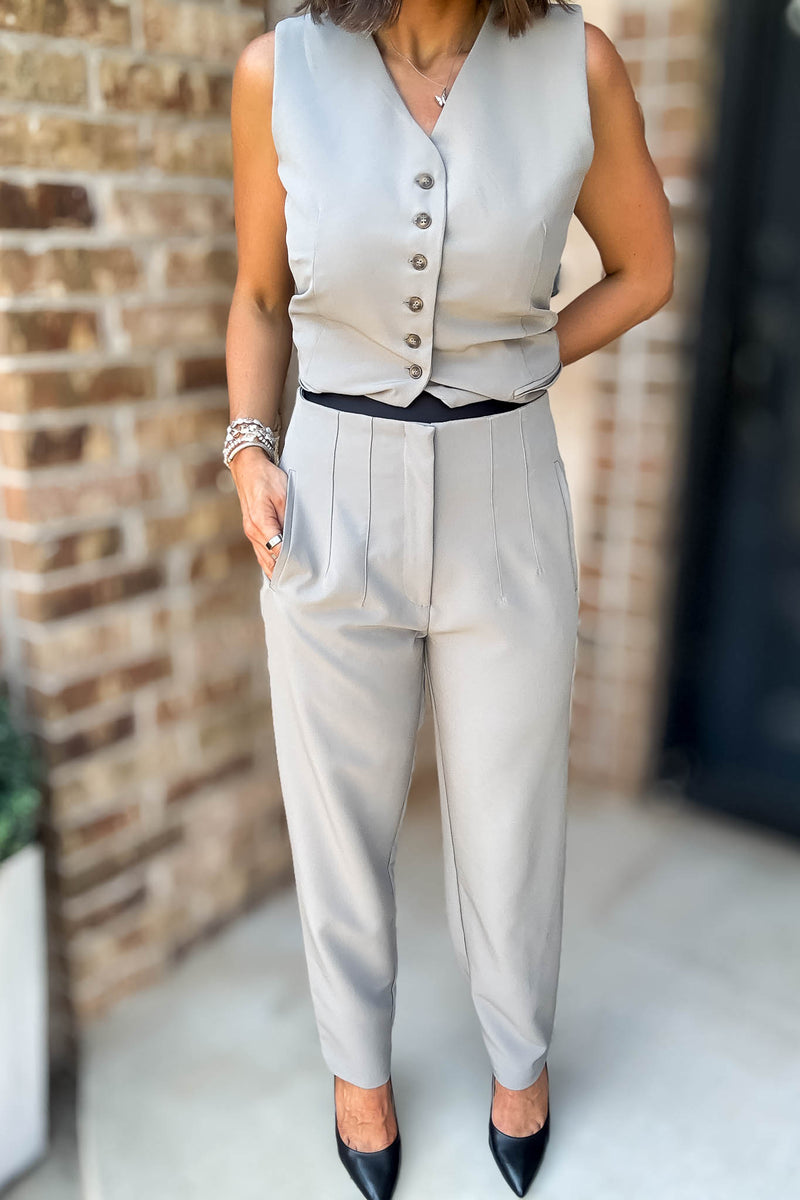 High Waist Pintuck Detail Long Pants