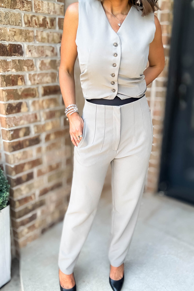 High Waist Pintuck Detail Long Pants
