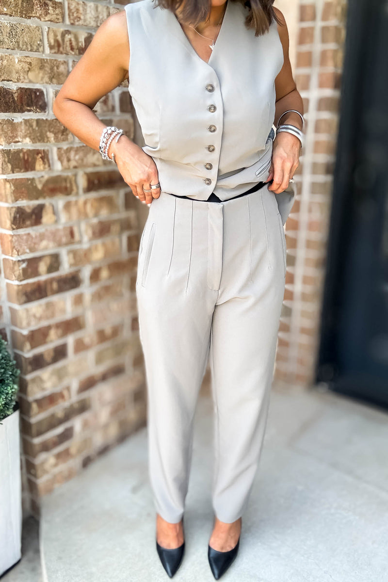 High Waist Pintuck Detail Long Pants