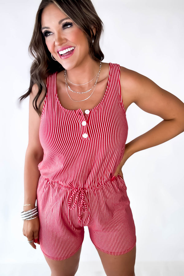 Wishing For You Red And White Vertical Stripe Romper