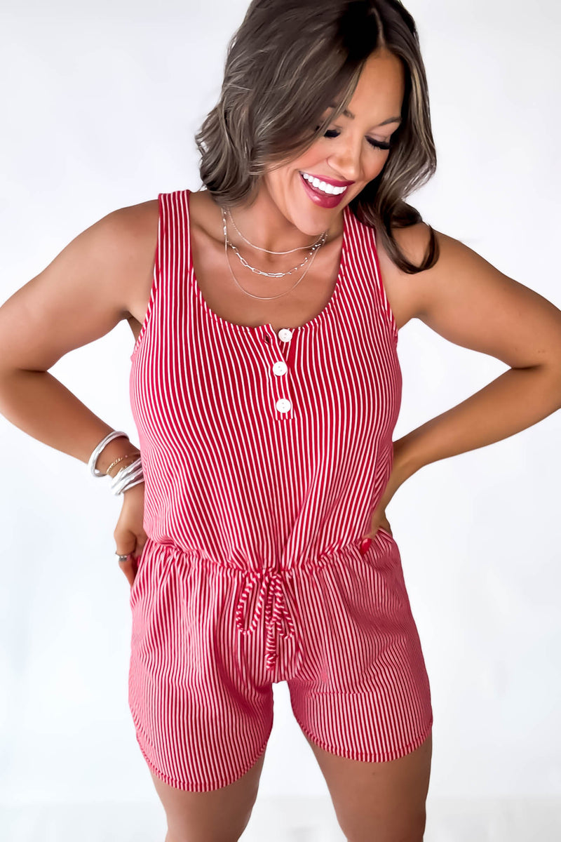 Wishing For You Red And White Vertical Stripe Romper