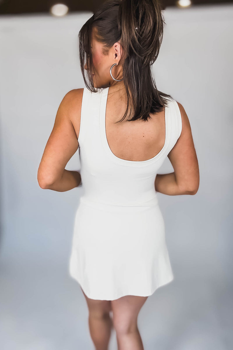 Cream Sleeveless Tie Front Tennis Dress With Shorts