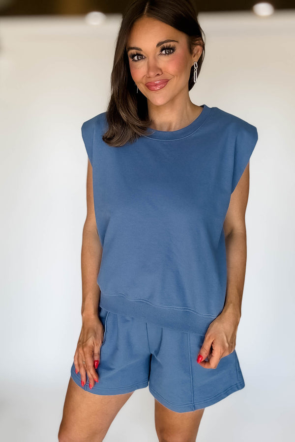French Terry Dusty Blue Sleeveless Top