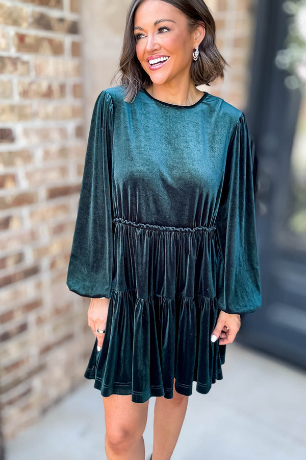Teal Tiererd Layered Velvet Dress