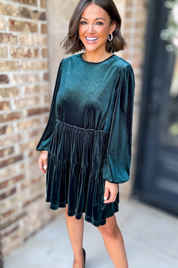 Teal Tiererd Layered Velvet Dress