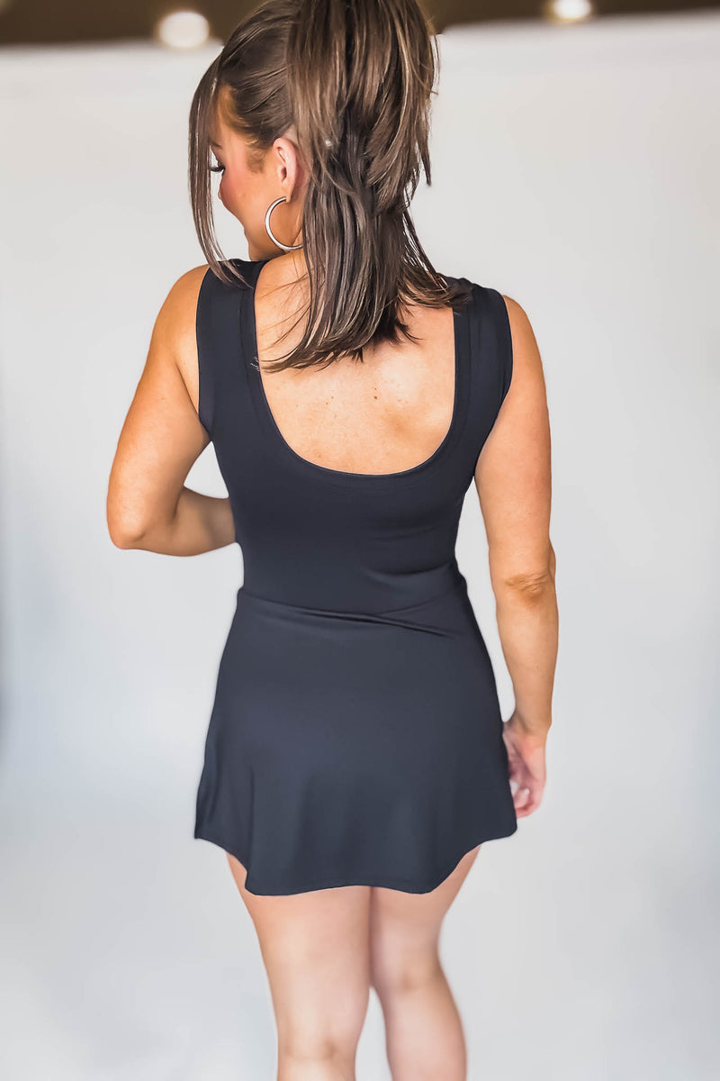Black Sleeveless Tie Front Tennis Dress With Shorts