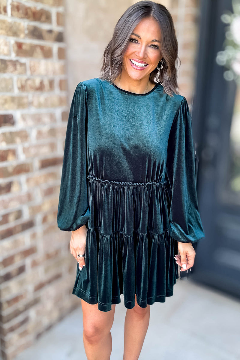 Teal Tiererd Layered Velvet Dress