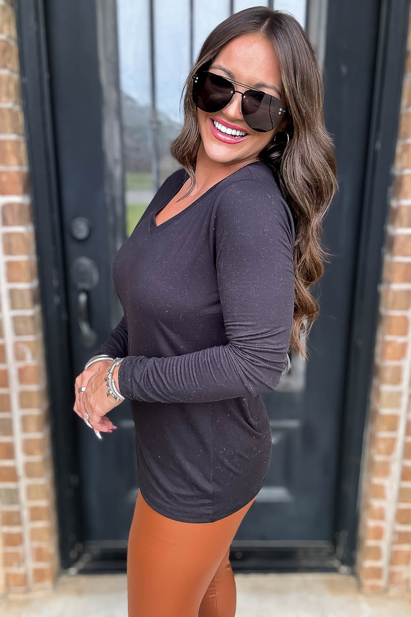 Best Ever Black Layering Long Sleeve V Neck Butter Soft Top