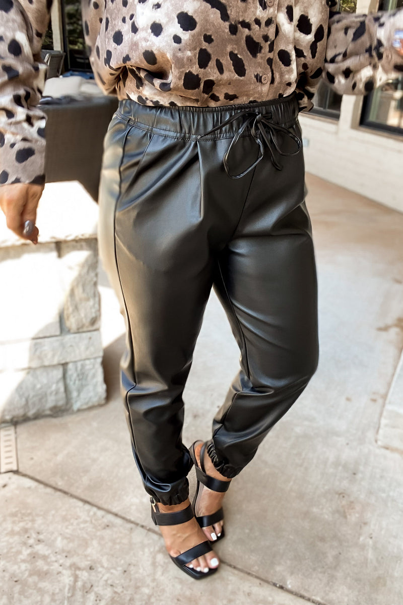 Be True To You Black Faux Leather Jogger Pants