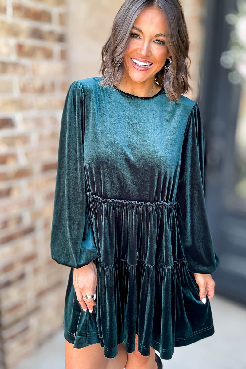 Teal Tiererd Layered Velvet Dress