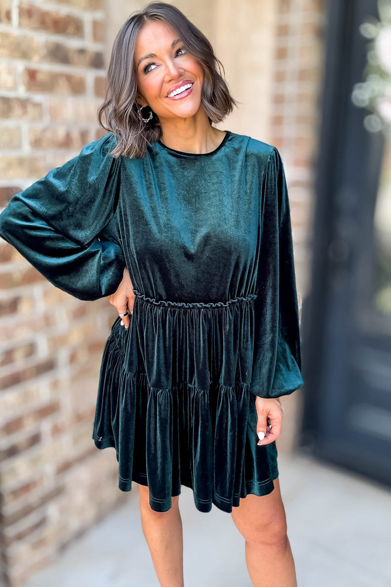 Teal Tiererd Layered Velvet Dress