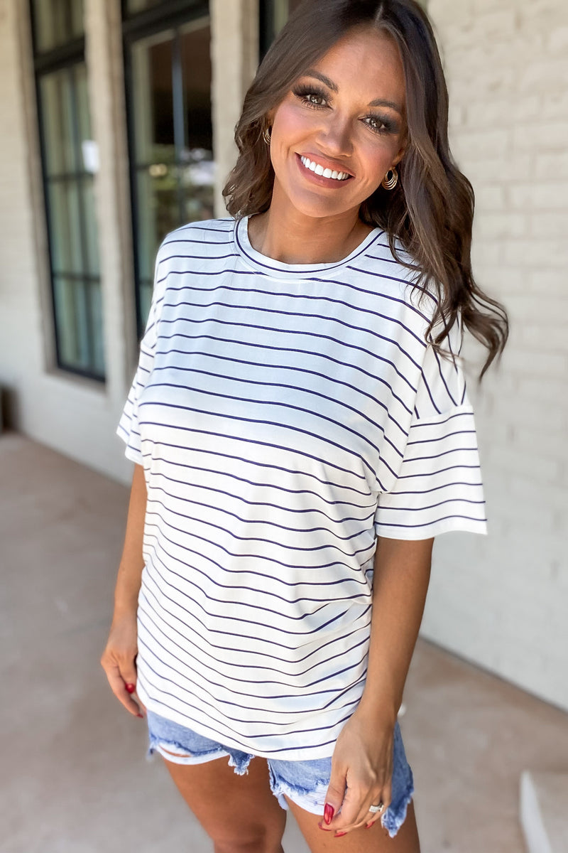 Striped Everyday Short Sleeve Jersey Knit T Shirt