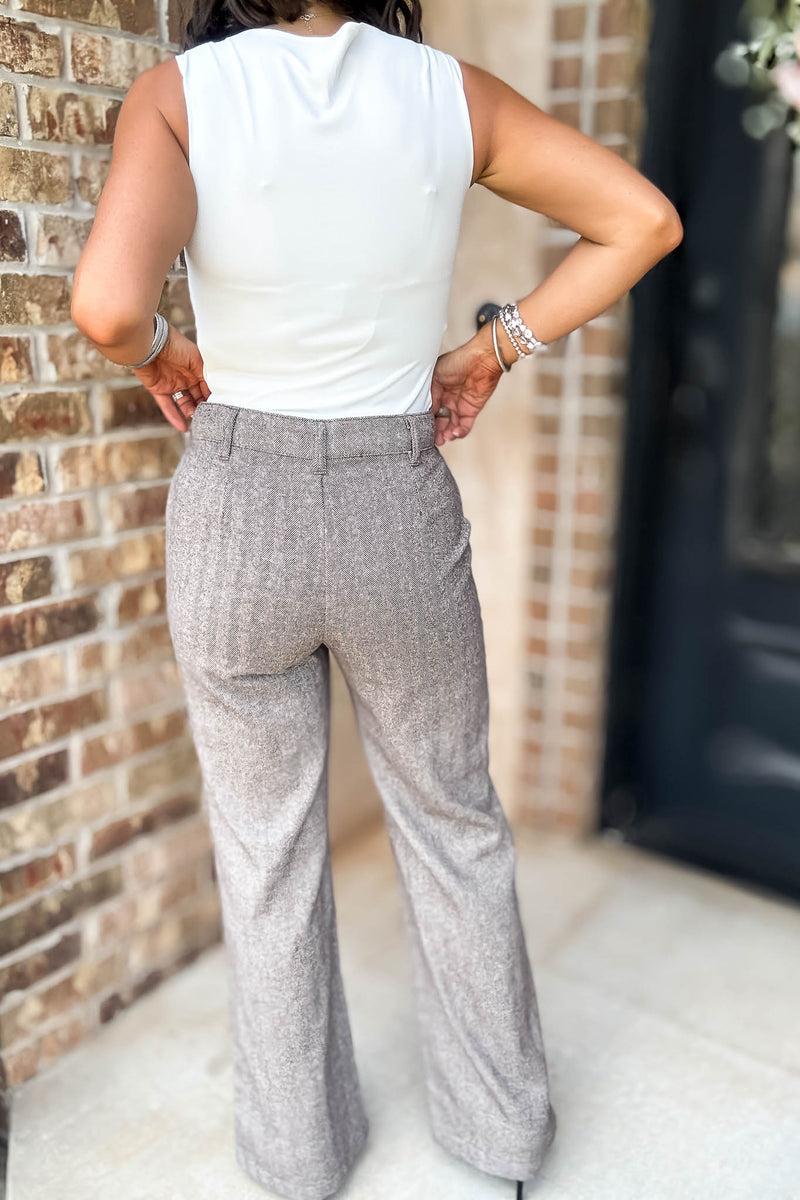 Khaki Herringbone Straight Fit Pants