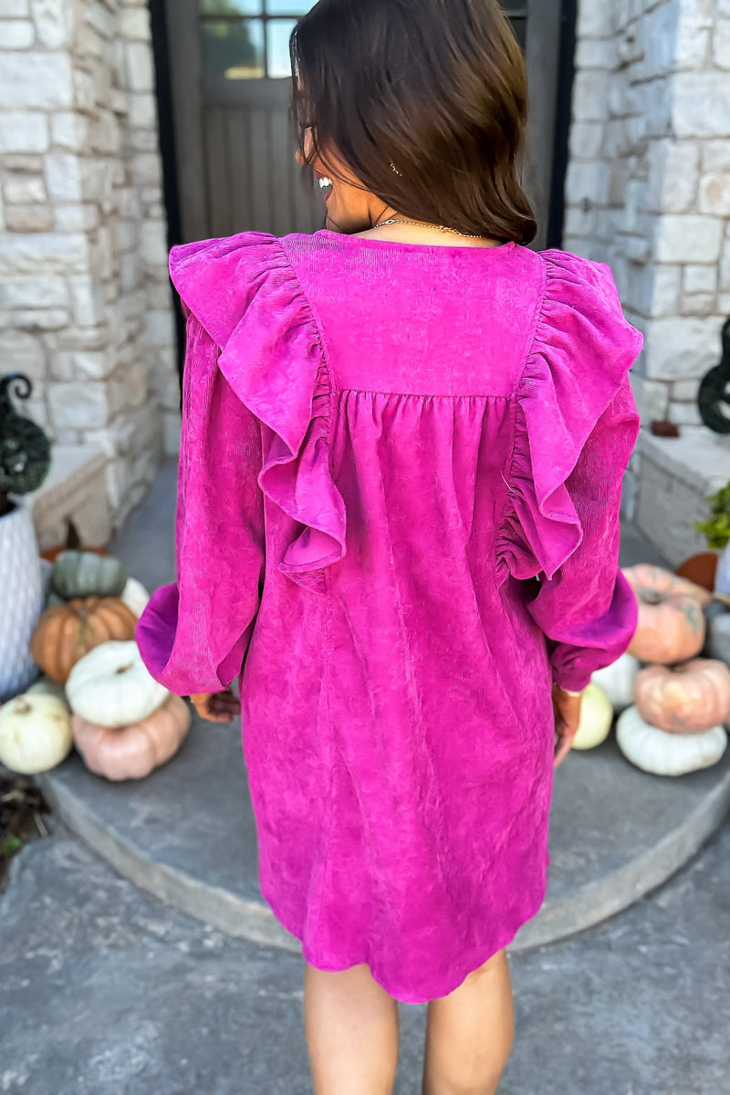 Any Day Now Magenta Solid Corduroy Dress
