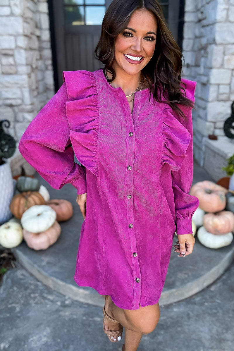 Any Day Now Magenta Solid Corduroy Dress