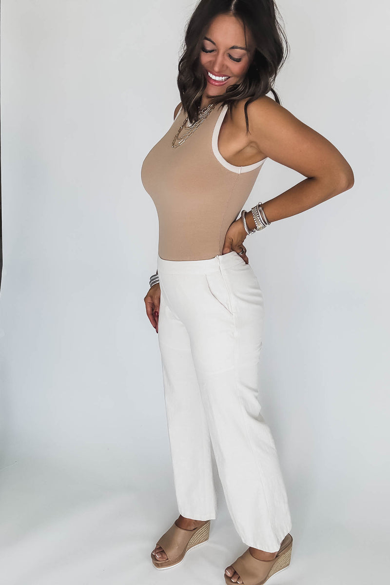 Cream Mid Rise Pants