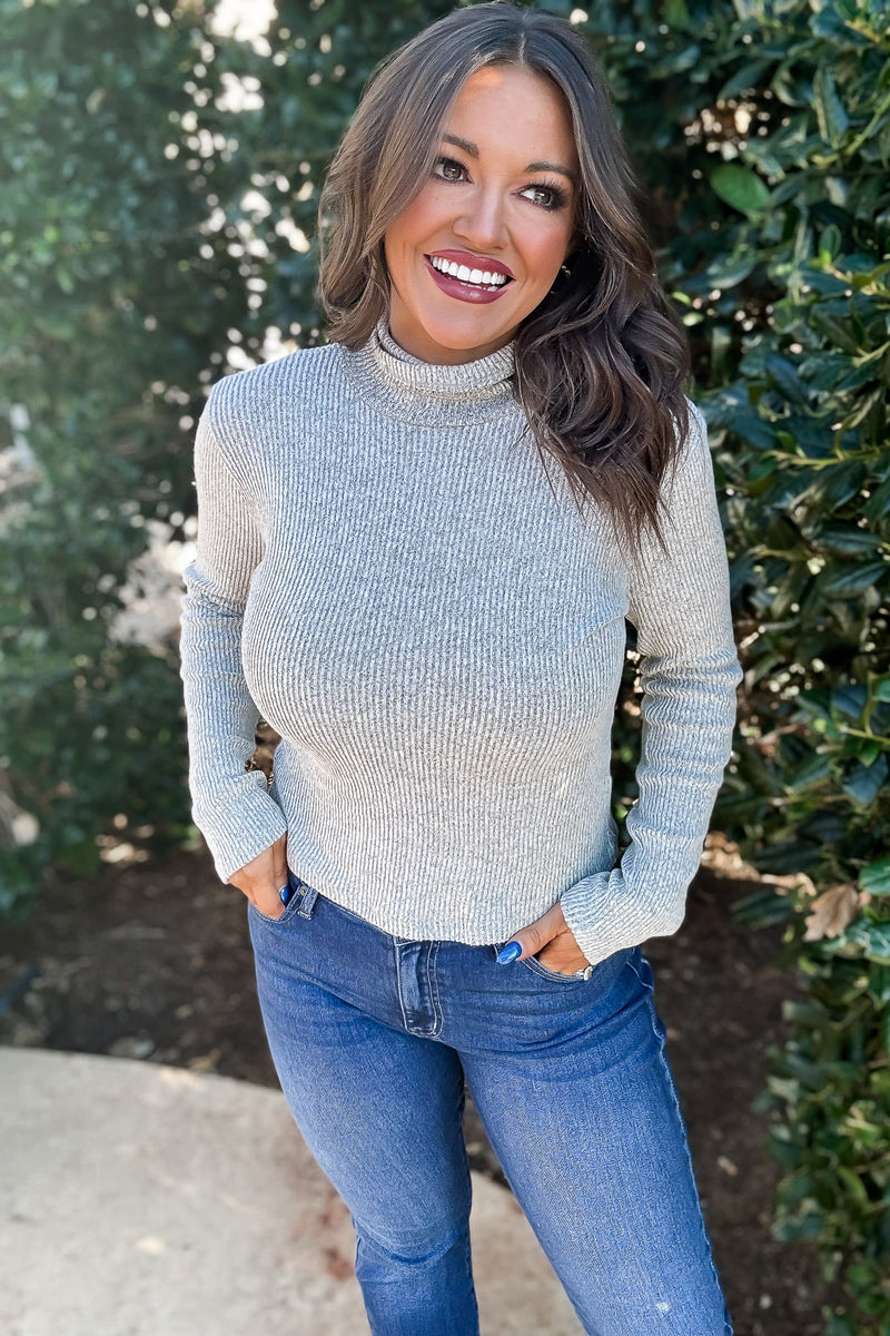 What A Deal Heather Grey Turtle neck Brushed Hacci Rib