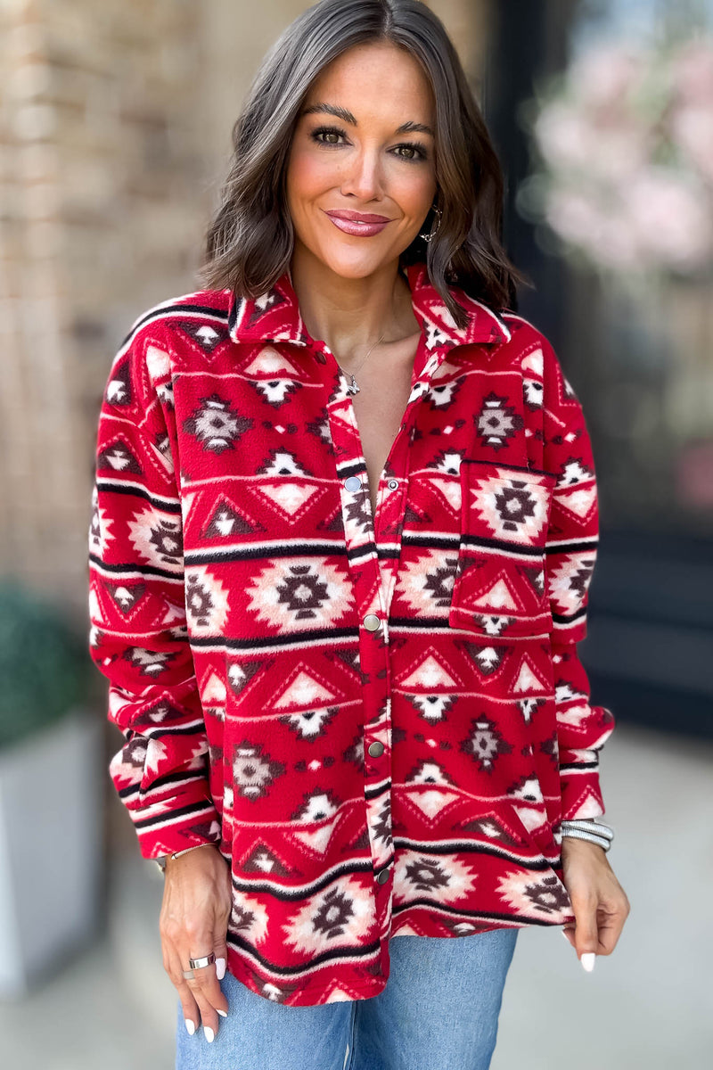 Red Printed Fleece Shacket