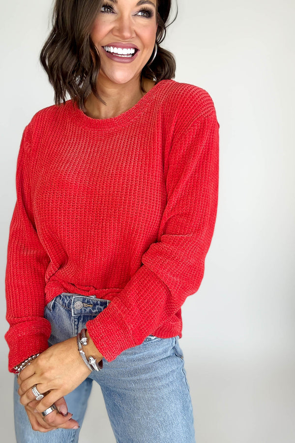 Chenille Ruby Waffle Round Neck Sweater