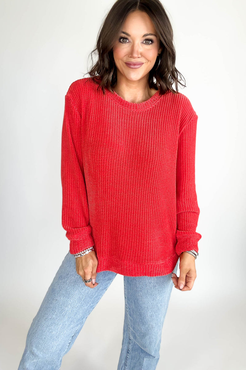 Chenille Ruby Waffle Round Neck Sweater