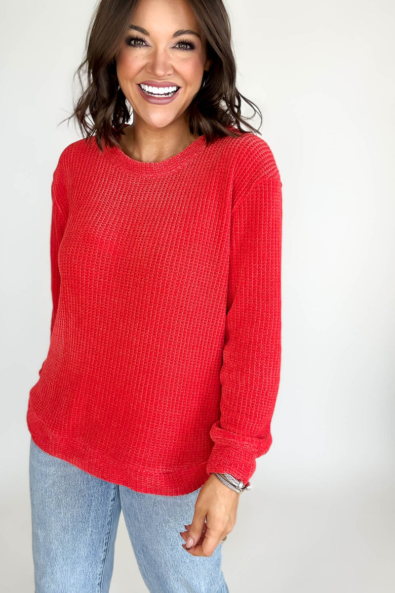 Chenille Ruby Waffle Round Neck Sweater
