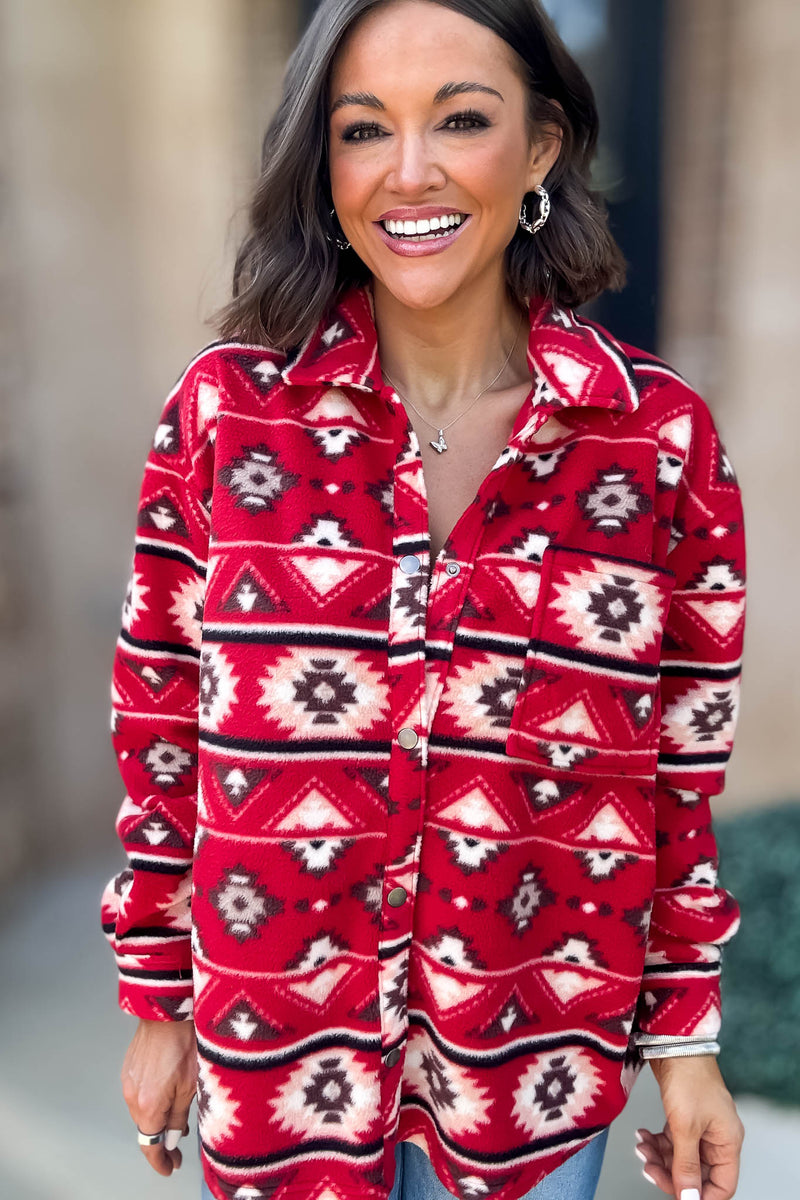Red Printed Fleece Shacket