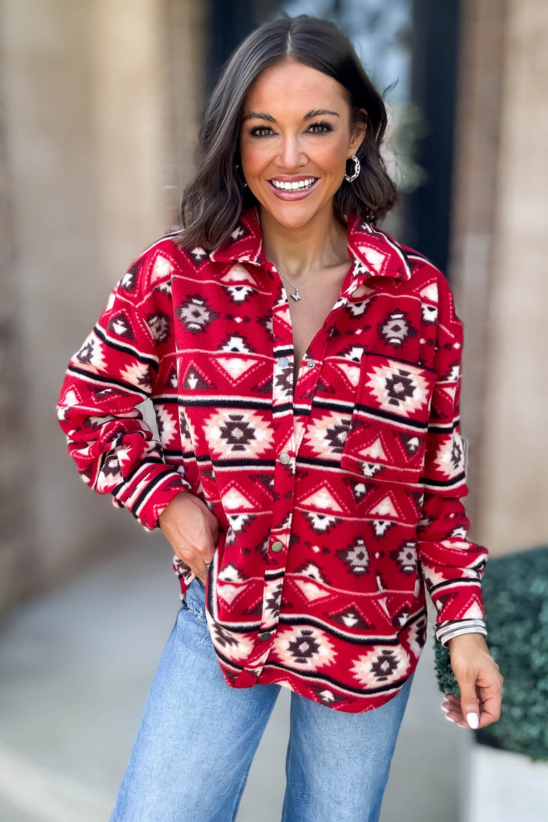 Red Printed Fleece Shacket
