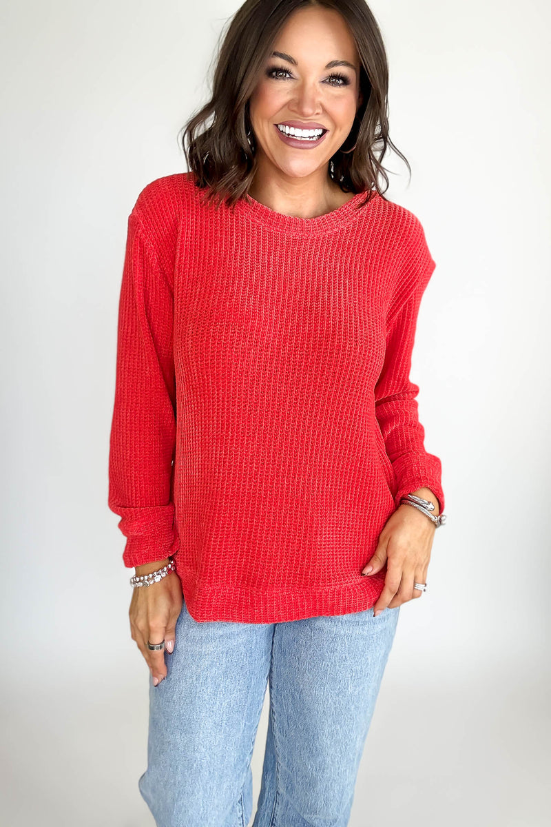 Chenille Ruby Waffle Round Neck Sweater