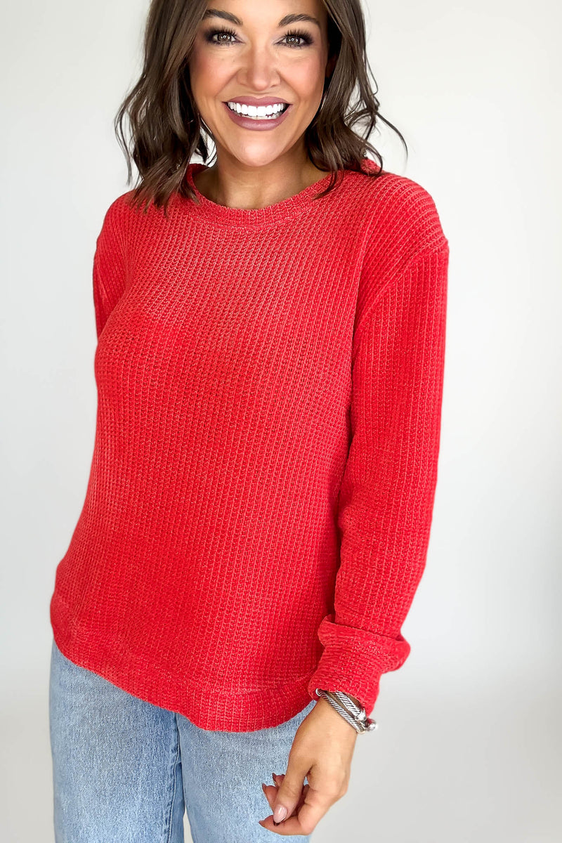 Chenille Ruby Waffle Round Neck Sweater
