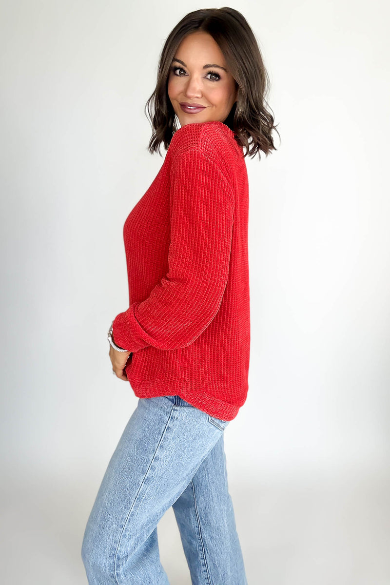 Chenille Ruby Waffle Round Neck Sweater
