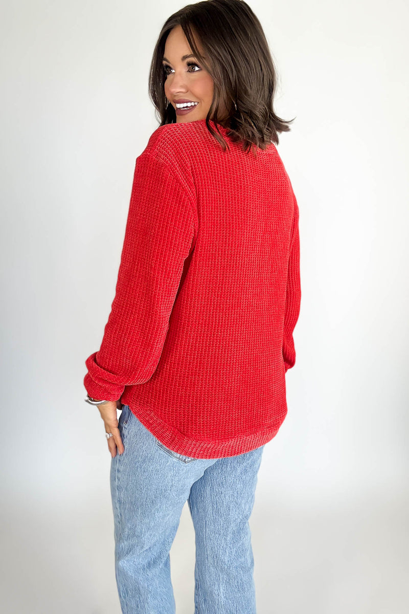 Chenille Ruby Waffle Round Neck Sweater