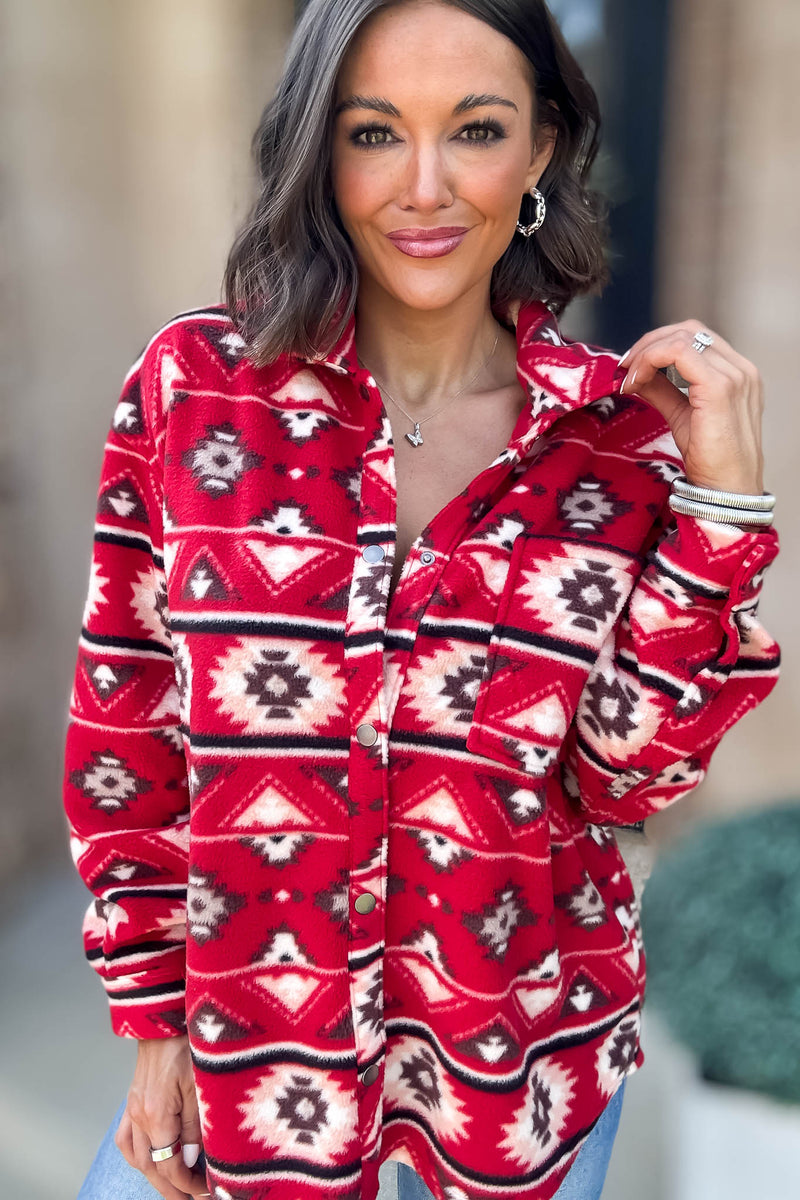 Red Printed Fleece Shacket