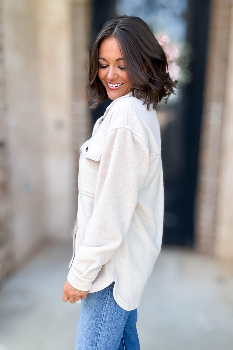 Perfectly In Season Taupe Fleece Shacket