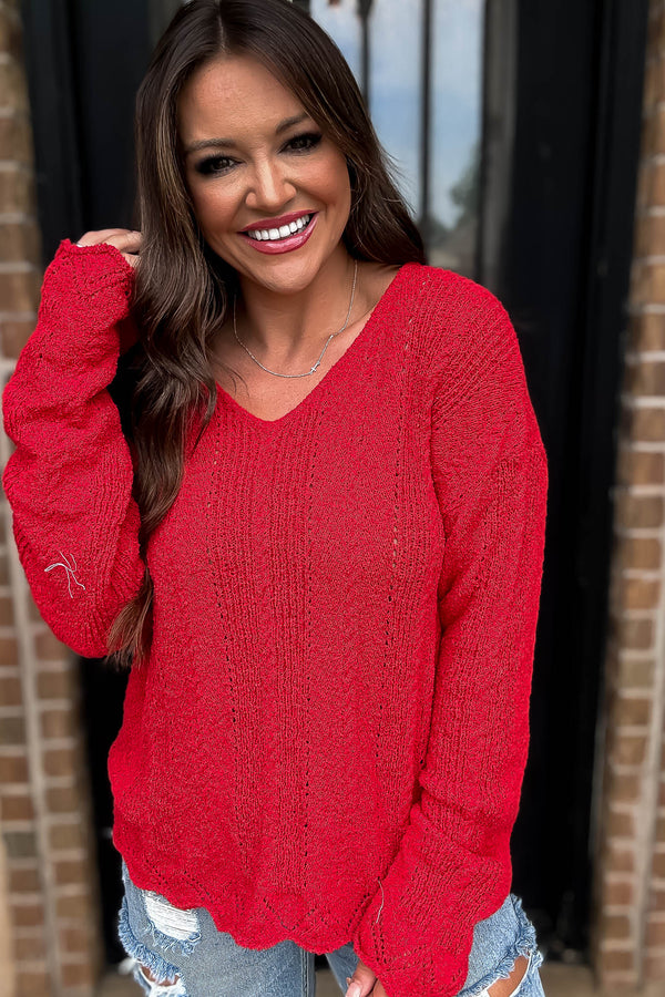 Hello Autumn Red Detailed Sweater