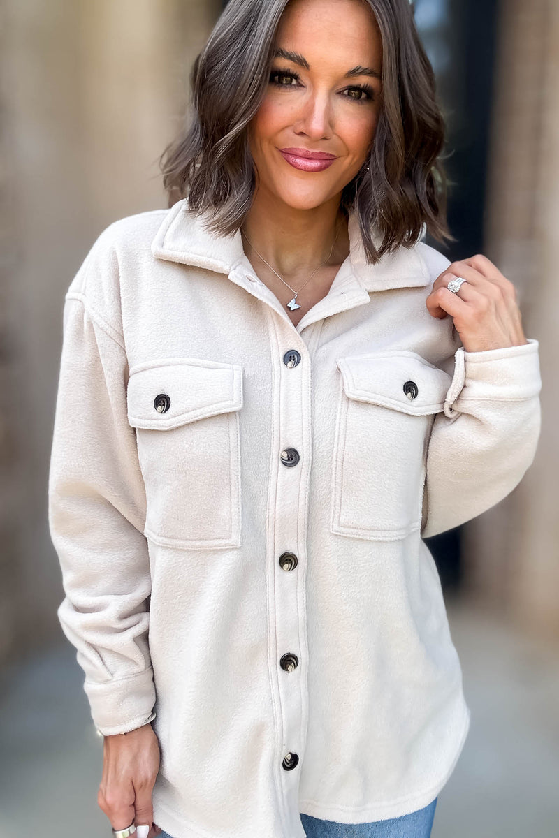 Perfectly In Season Taupe Fleece Shacket