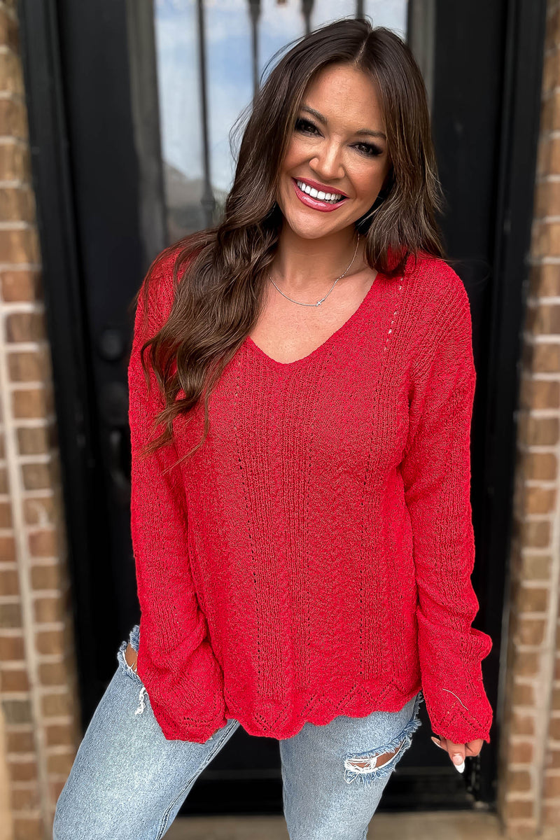 Hello Autumn Red Detailed Sweater