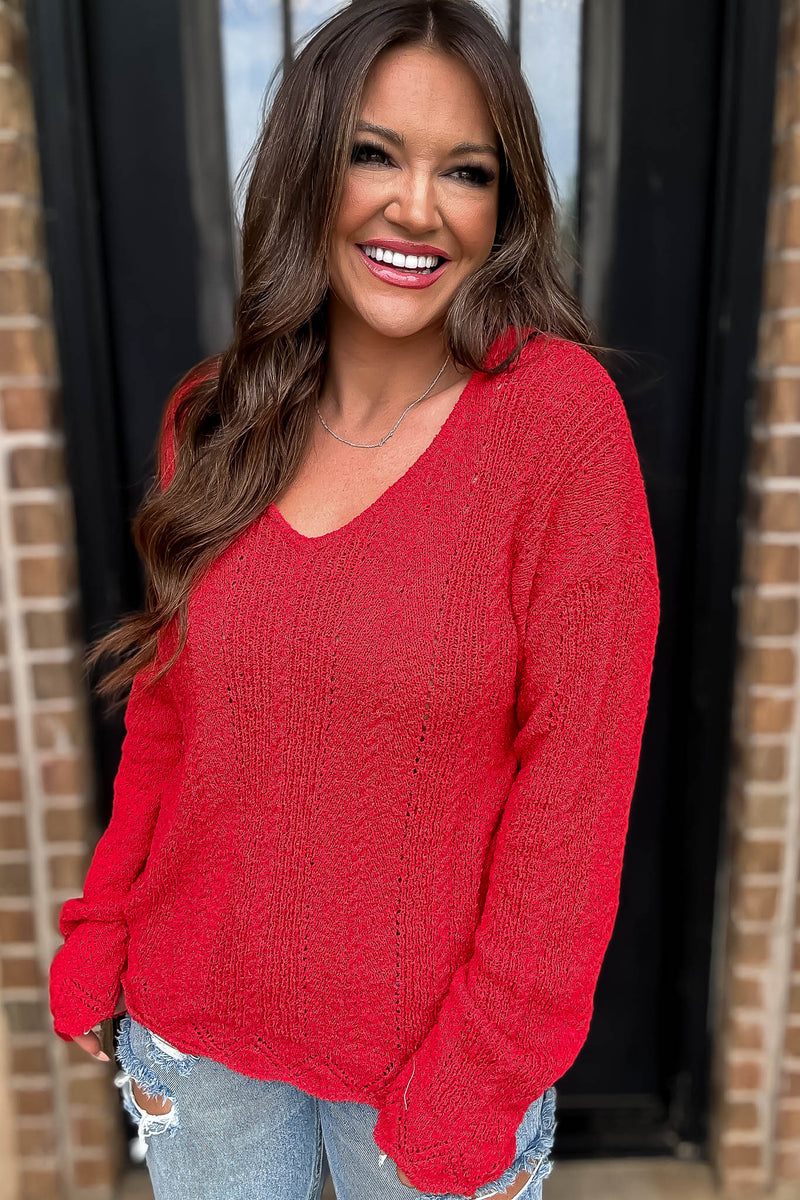 Hello Autumn Red Detailed Sweater