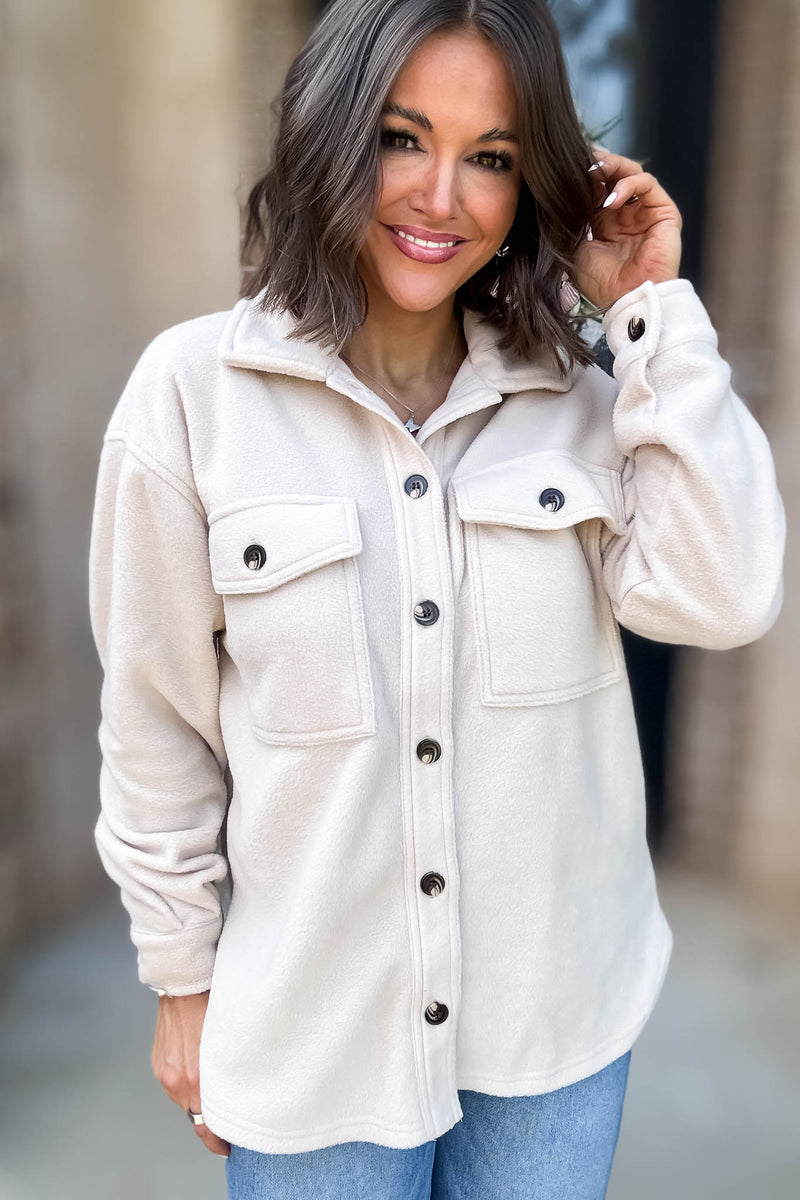 Perfectly In Season Taupe Fleece Shacket