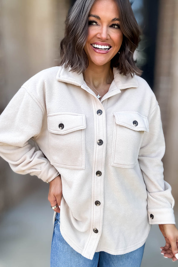 Perfectly In Season Taupe Fleece Shacket