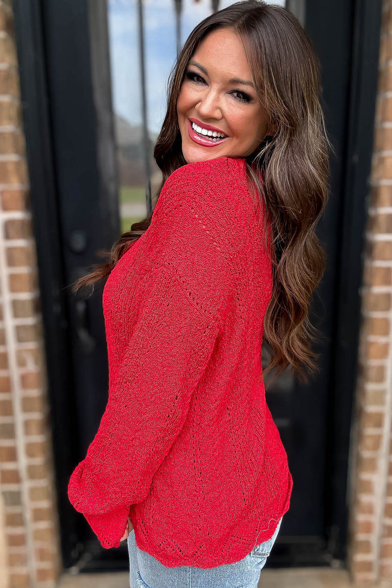 Hello Autumn Red Detailed Sweater