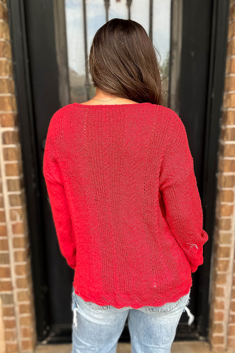 Hello Autumn Red Detailed Sweater